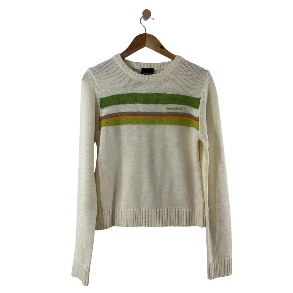 Southpole Womens XL Cream Striped Knit Crewneck Sweater Long Sleeve Y2K